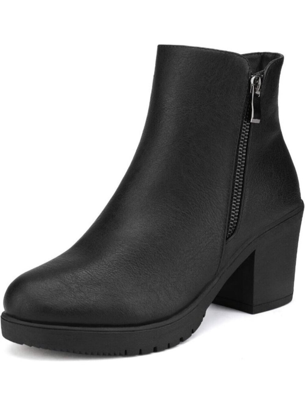 DREAM PAIRS Women's Black Pu Block Heel Chelsea Ankle Boots 3-Inch Fall Booties